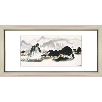 室全室美室全室美现代家居客厅简约有框装饰挂壁画风景近代画家吴冠中名画系列风景画乌镇田园 米白框E 50*100cm/幅