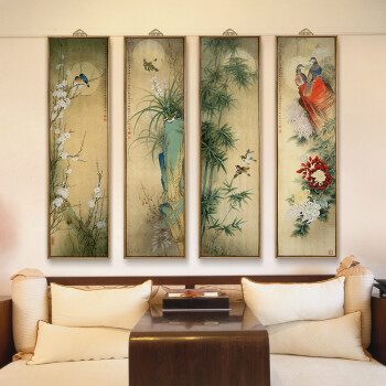 
                                        星川现代新中式名家名画玄关壁画客厅装饰画沙发背景墙画 菊 118*33 曲柳木                