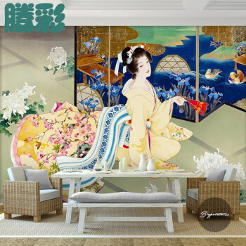北国e家 日式和风浮世绘墙纸榻榻米壁纸日本料理寿司餐厅大型壁画和服