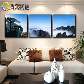 客厅现代简约装饰画三联画壁画挂画无框画 餐厅客厅卧室装饰画 迎客松 S28迎客松 70*70