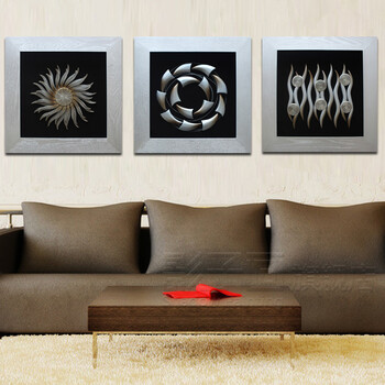 影子画 木雕画客厅装饰画抽象画餐厅卧室装饰画立体浮雕画壁画 B画银色光滑框 40*40*5cm