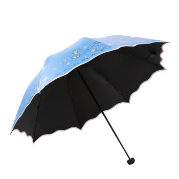 
                                        天堂伞 完美旅行丝光绒黑胶丝印三折蘑菇公主晴雨伞太阳伞 蓝色 33190E                