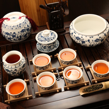 束氏青花灵芝龙凤呈祥四合一茶具大套组整套茶具茶具套装002164