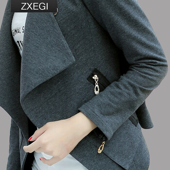 ZXEGI女装 2016新款女装韩版OL短款修身长袖女士小西装服短外套W1500 灰色 XL