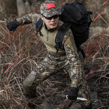 户外蟒纹迷彩青蛙服套装男军迷修身特种兵蛙服迷彩服作训服 丛林蟒纹