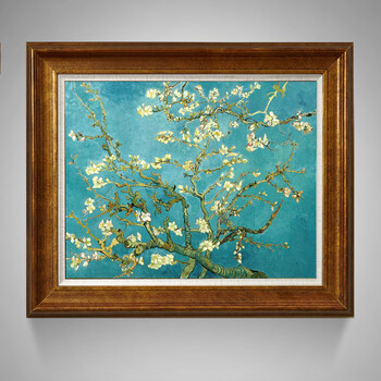 
                                        橙舍 欧式玄关装饰画 现代餐厅油画 有框卧室挂画版画 梵高油画 杏花 沙发背景墙装饰画 雅韵铜金 装框高64*宽75                