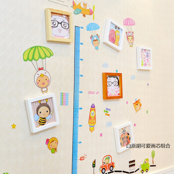 
                                        古笛 实木照片墙 适合儿童房 6框身高贴相框组合11HD-006 白原胡+升高贴                