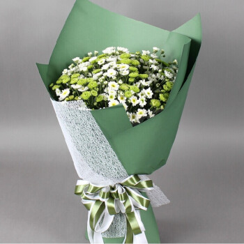 绿色白色小雏菊鲜花花束送女朋友情人 广州重庆青岛同城鲜花速递 清新
