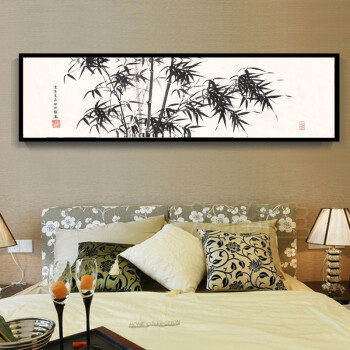
                                        海韵生 客厅装饰画 床头挂画卧室壁画墙画床头画花卉书房中式有框画 淇水清风图 50*150                