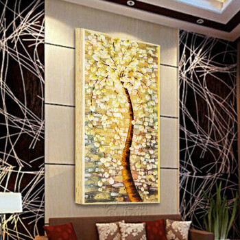 
                                        格丽竖版玄关装饰画客厅走廊挂画 抽象油画金色发财树 现代简欧别墅风水壁画 巨幅有框画 发财树辉煌 30*60CM                