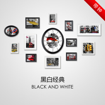 盛世壹品 实木照片墙挂地中海复古欧式相框墙墙贴黑白相片相片墙组合墙 M013-Cz