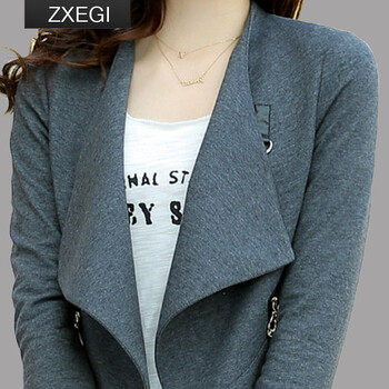 ZXEGI女装 2016新款女装韩版OL短款修身长袖女士小西装服短外套W1500 灰色 XL