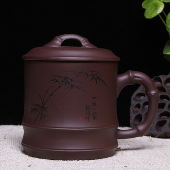 
                                        宜兴原矿老紫泥 紫砂紫砂杯手工  大竹节盖杯550cc紫砂杯茶杯茶杯 过滤 一陶一社                