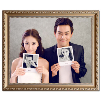
                                        欧式实木婚纱相框 创意24 36油画框婚纱照像框摆台相框画框全家福 香槟色 大24寸50.8X61CM                