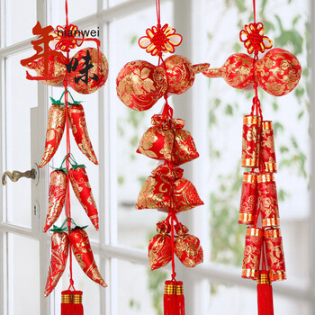 中国结香包挂件春节鞭炮葫芦挂饰过年辣椒装饰年会年货家居喜庆装饰 装饰挂件一根装 A款 葫芦挂6个香包
