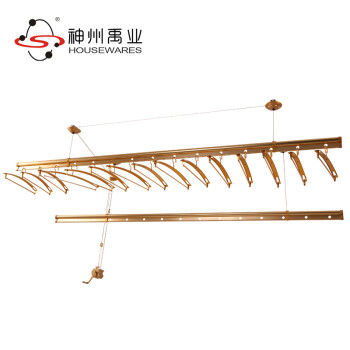 神州禹业苹果晒衣架 铝合金手摇晾衣杆加厚阳台升降晾衣架 砂金色(不含衣架) 2.4米