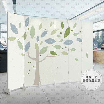 防水防透免安装中式双面艺术屏风改善风水墙文化墙玄关隔断会所办公室酒店隔断折屏古典现代屏风6 金色 3扇防水防透3.0