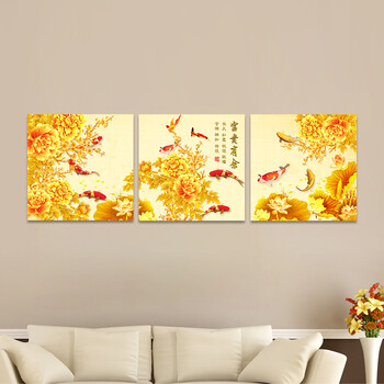 妙如 客厅装饰画无框画现代简约中式挂画卧室餐厅壁画沙发背景墙三联画 大展宏图 70*70*3 三件套25MM厚