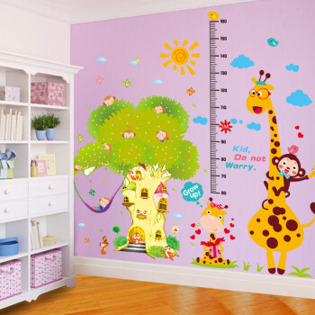 儿童房墙贴纸贴画房间墙上装饰品自粘壁纸小鹿身高贴幼儿园海报纸