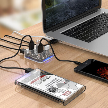 奥睿科（ORICO）USB分线器3.0 4口HUB扩展扩展坞转换器 笔记本电脑一拖四集线器延长线带供电接口全透明 