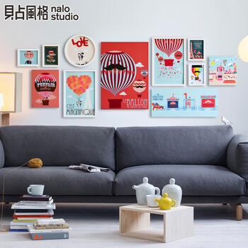 贝占风格 组合装饰画 现代简约组合装饰画客厅沙发背景墙画卧室有框画 巴黎气球-小组合2