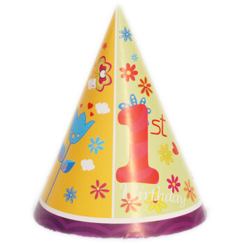 
                                        孩派HighParty生日派对用品//生日帽子//生日装扮//一岁紫花圆锥帽1个                