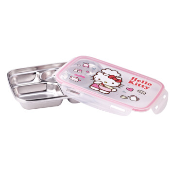乐扣乐扣hello kitty不锈钢儿童学生餐盒分隔饭盒食堂餐盘 可爱 韩国进口 不带塑料底盘