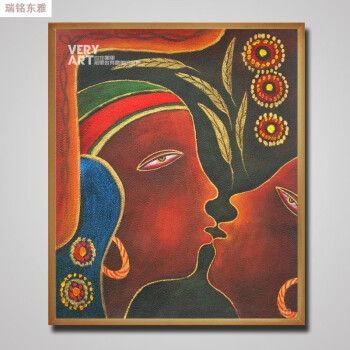 民族色彩神秘图案家居酒吧酒店装饰画现代抽象情侣人物油画 内框 70*
