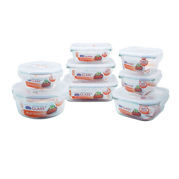乐扣乐扣(lock&lock)微波炉饭盒 玻璃套装保鲜盒 套装8件套LLG445S005