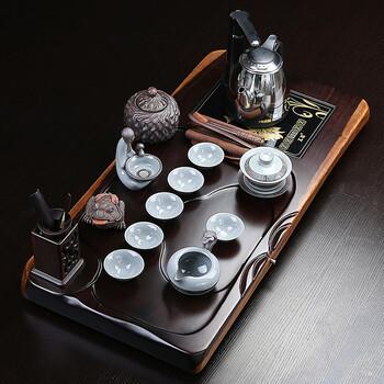 
                                        鑫艺缘 整块黑檀木二合一实木茶盘 茶道紫砂汝窑功夫茶具套装 整套功夫茶托茶台哥窑茶具 套装一 尊者铁锈陶瓷茶具套装                
