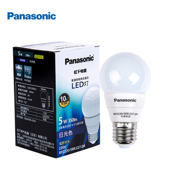 
                                        松下(Panasonic)LED灯泡3w5w7w9w暖白光E27大螺口e14小口节能灯球泡 E14日光色6500K 5W                