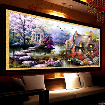 钻石画十字绣新款客厅5D圆钻钻石绣满钻 油画花园小屋 贴钻画水晶钻 满钻 150*74cmZ309