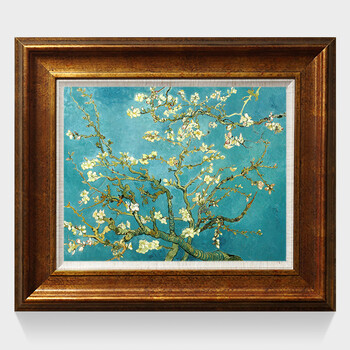 
                                        橙舍 欧式玄关装饰画 现代餐厅油画 有框卧室挂画版画 梵高油画 杏花 沙发背景墙装饰画 雅韵铜金 装框高64*宽75                