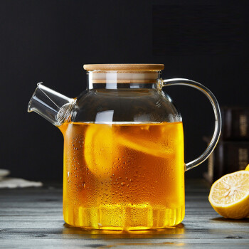 简约玻璃花草茶水果茶壶耐热茶具带竹盖过滤网北欧风格透明茶水壶凉