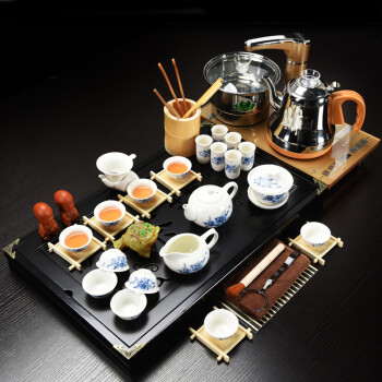 功夫茶具套装家用整套四合一全自动电热炉办公室陶瓷茶杯实木茶盘sn