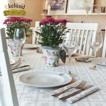 
                                        Ekelund 瑞典设计欧式经典棉亚麻桌布 餐桌茶几盖布台布 八叶玫瑰白桌布 桌布150*250cm                