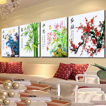伊人新款5D钻石画十字绣 梅兰竹菊 四联画 全彩水晶圆钻钻石绣客厅钻石十字绣家居装饰钻石画 5D超闪全彩圆钻 (竹) 尺寸(40*40cm)