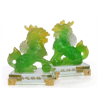 
                                        吉善缘 翡翠玉色麒麟摆件 一对麒麟风水摆件 创意礼品礼物工艺品家居装饰品QY489 小号绿色麒麟(一对)                