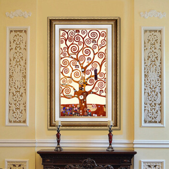 
                                                            良木 玄关装饰画发财树油画欧式客厅沙发背景墙挂画金色招财树 D可可洛金框-JS 50*80cm                