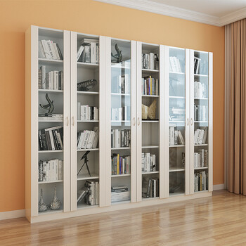 现代简约组合书柜书架玻璃门办公室置物架储物柜子 单门带抽屉400