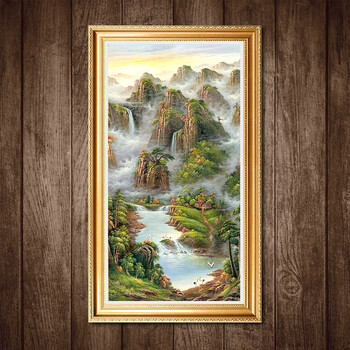 老深镇客厅装饰画欧式竖版玄关画餐厅走廊风景壁画挂画山水系列 A款 外径90x120cm