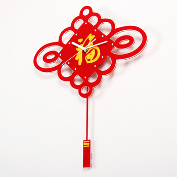 美世达中式石英钟艺术挂钟时尚客厅静音创意时钟 中国结摇摆钟表 小号40*55CM