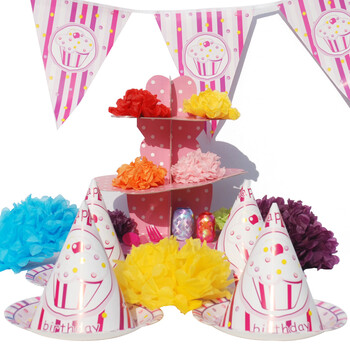 孩派HighParty生日派对用品/生日聚会用品/生日用品礼品/女孩粉蛋糕/6人基本装