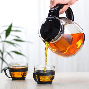 金玉兰（orchid）茶具套装 带不锈钢过滤网耐热热水壶高硼硅玻璃茶壶一壶四杯 1.5L H0697