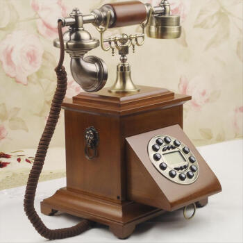 
                                        欧式电话机实木仿古电话机座机电话时尚创意复古电话机 布绳话筒线背光免提版实木                