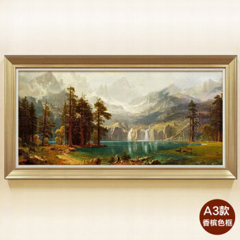 
                                        添画 纯手绘欧式风景油画客厅沙发背景墙挂画横幅山水画壁画 香槟色框 60*120CM                