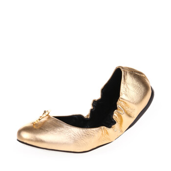 VERSUS范瑟丝牛皮材质个性别针装饰女士平底芭蕾舞鞋 金色1 37