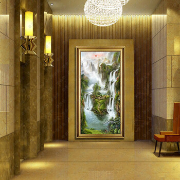 
                                        欧美华左右逢源聚宝盆手绘油画风景山水客厅玄关过道装饰画风水画有框画竖版 画芯*需要亲们到当地做框装裱 80*200厘米                