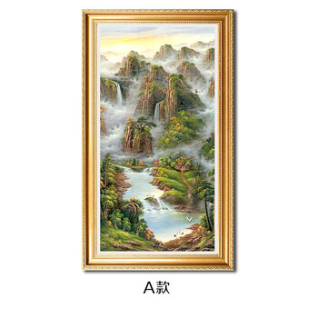 老深镇客厅装饰画欧式竖版玄关画餐厅走廊风景壁画挂画山水系列 A款 外径90x120cm