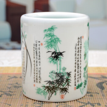 
                                                                                景德镇陶瓷器清仓中国风新中式粉彩笔筒办公桌创意工艺品客厅桌面摆件家居酒柜装饰品摆设 青山红树                
